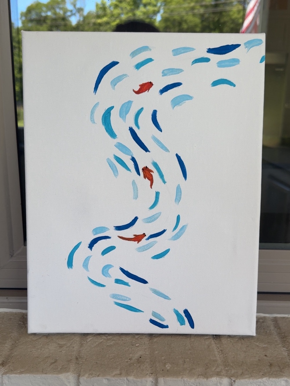 Minimalist Ocean Painting with Fishes